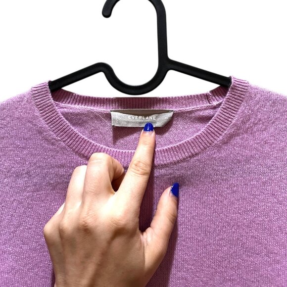 Everlane The Cashmere Crew Sweater Pink with Yellow Sleeve Detail - Picture 3 of 5